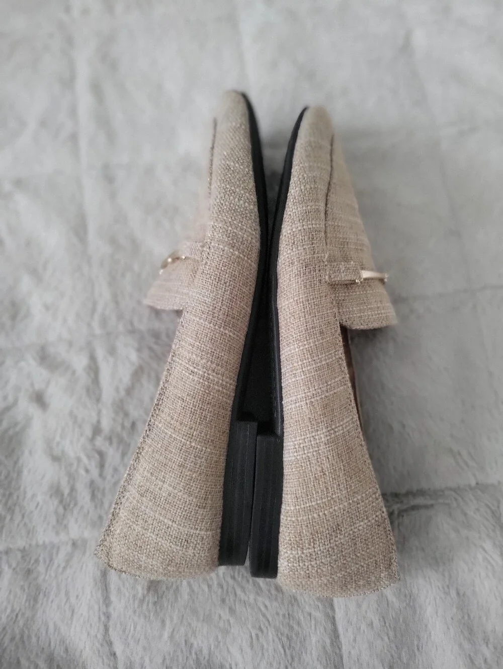 Rachel Zoe Beige Textured Loafers with Gold-Tone Bit Size 6.5M